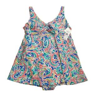 Raisins Curve Lucia V-Neck Tummy Control Swimdress Paisley Print 20W New